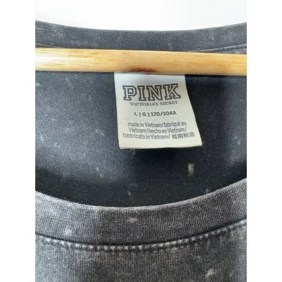 Victorias Secret PINK Short Sleeve Ruched Sides T-Shirt Dress Distressed LARGE - Picture 2 of 5